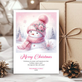 Blissful pink snowman kids card editable download feiertagskarte