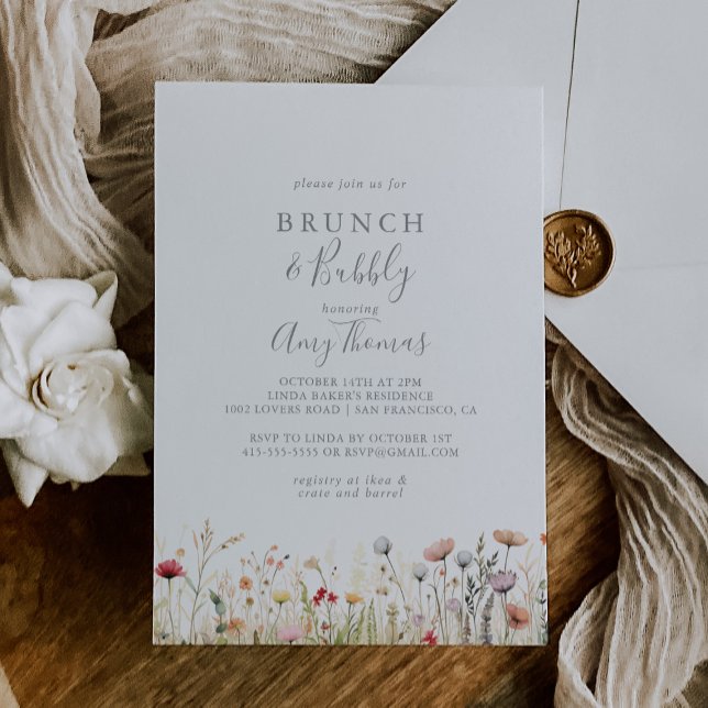 Blissful Wildflower Brunch Bubbly Bridal Shower Einladung (Von Creator hochgeladen)