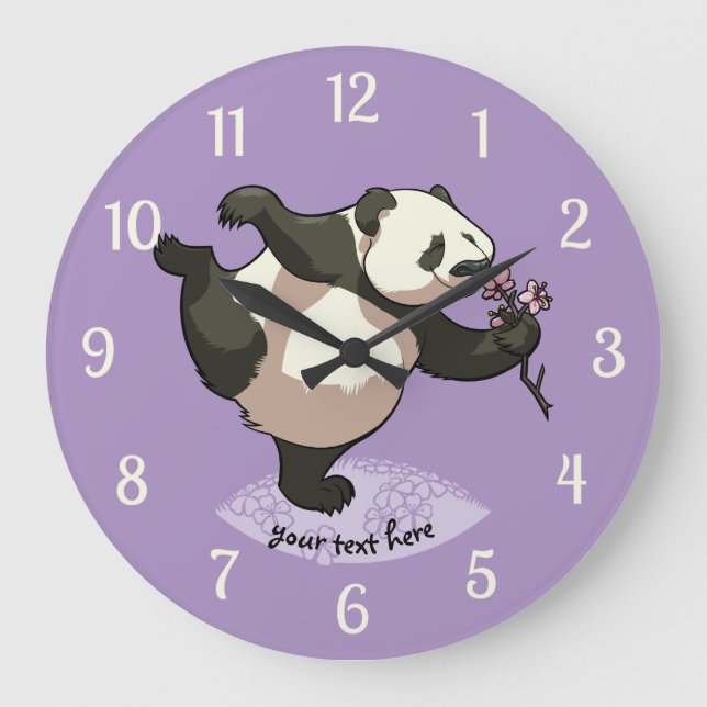 Blissvoll Panda riecht Blossom-Blume mit Text Große Wanduhr (Vorderseite)