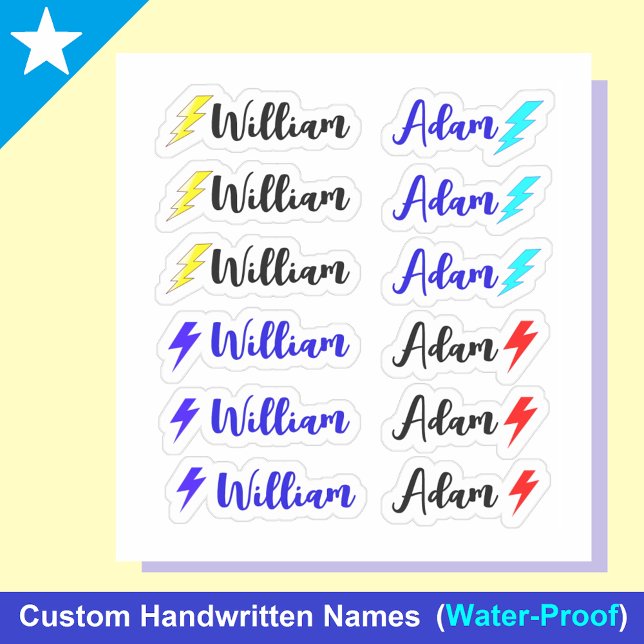 Blitz 12 Set für kleine Whimsical-Labels Aufkleber (Lightning name labels
Whimsical name tags
Small name labels)