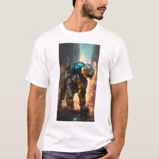 Blitz auf einem Roboter-Tiger mit Vollkorallenheid T-Shirt