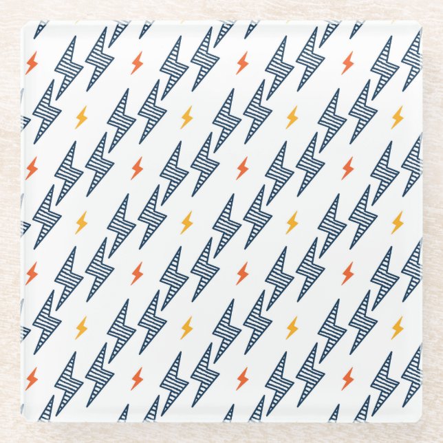 Blitz Bolzen Doodle Nahtloser Blitz Glasuntersetzer (Vorderseite)