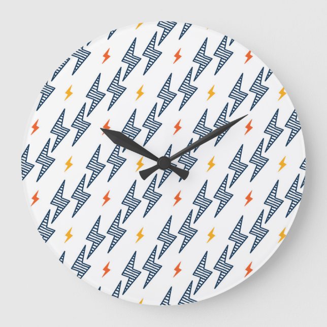 Blitz Bolzen Doodle Nahtloser Blitz Große Wanduhr (Vorderseite)