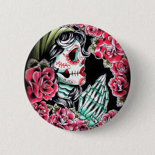 Blitz Dia De Los Muertos Tattoo Button