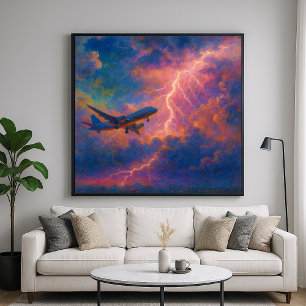 Blitze Flugzeug - Pastellfarben - Flugzeug Art Poster