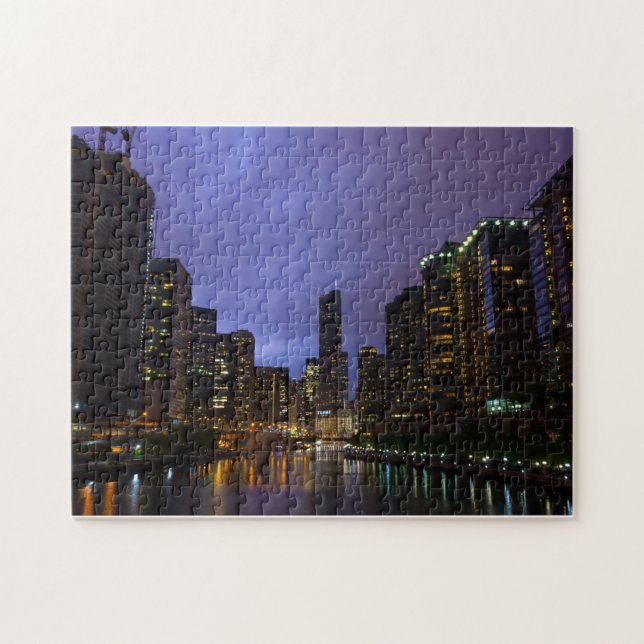 Blitze über dem Fluss Chicago Puzzle (Horizontal)