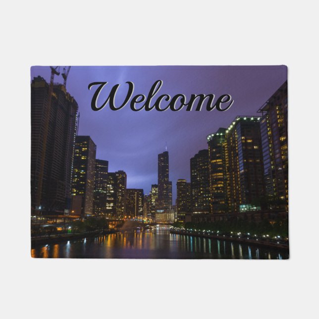 Blitze über dem Fluss Chicago Welcome Doormat Fußmatte (Vorderseite)