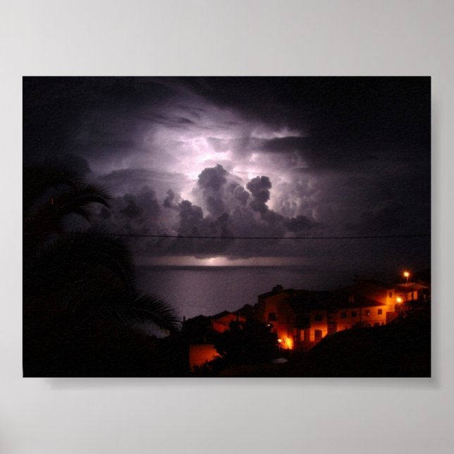 Blitze während Thunderstowm in Portugal Poster (Vorne)