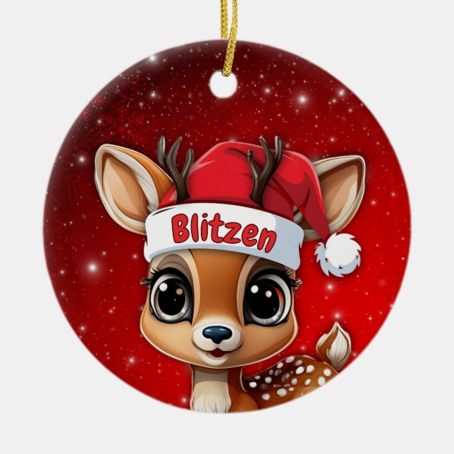 Blitzen Baby Deer, Fawn, Doe, Reindeer🦌 🎄 Keramik Ornament (Vorne)