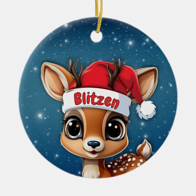 Blitzen Baby Deer, Fawn, Doe, Reindeer 🦌🎄 Keramik Ornament (Vorne)