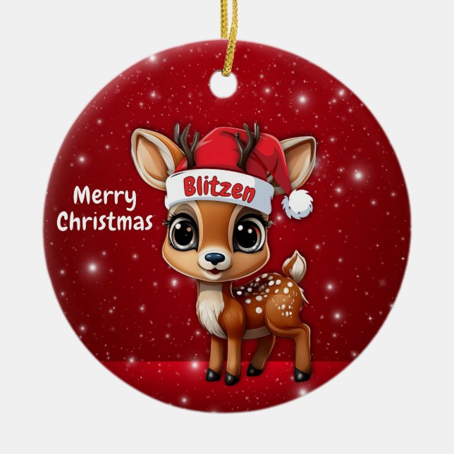 Blitzen Baby Deer, Fawn, Doe, Reindeer🦌 🎄 Keramik Ornament (Vorne)
