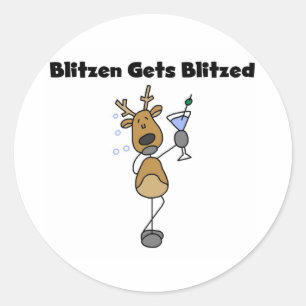 Blitzen Gets Blitzed Reindeer Spaß Runder Aufkleber