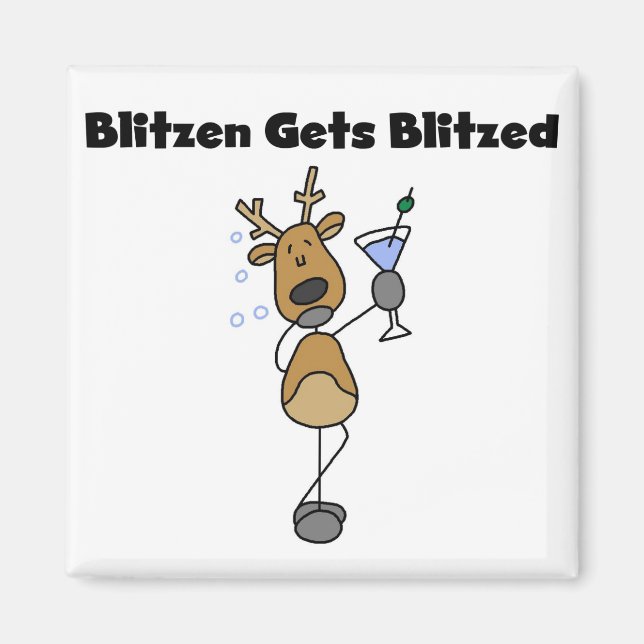 Blitzen Gets Blitzed Reindeer Tshirts und Geschenk Magnet (Vorne)