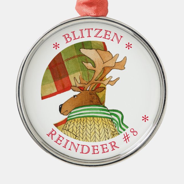 BLITZEN REINDEER Premium RUNDFUNK Ornament Aus Metall (Vorne)