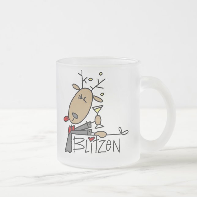 Blitzen Ren-Weihnachtst-shirts und -geschenke Mattglastasse (Rechts)