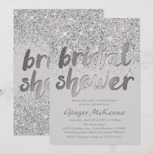 Blitzende Silver Glitzer Bridal Dusche Einladungen (Vorne/Hinten)