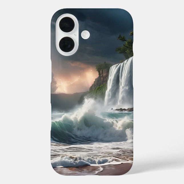 Blitzender Wasserfall Cliff Waves Beach Case-Mate iPhone Hülle (Rückseite)
