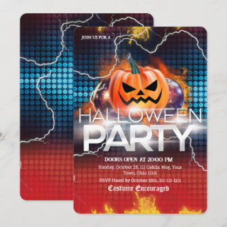Blitzfeuer Disco-Kürbis Halloween-Party Einladung