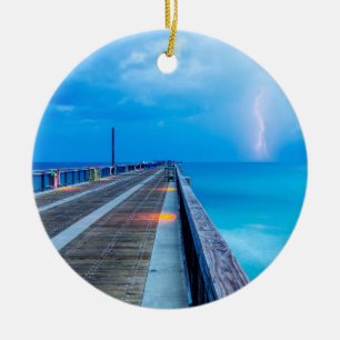 Blitzschlag am Navarre Beach Pier Keramik Ornament