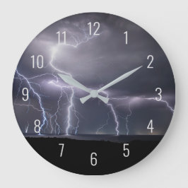 Blitzschlag Gewitter in Nachtlandschaft Große Wanduhr
