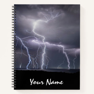 Blitzschlag Gewitter Schwarzes und Lila Foto Notizbuch
