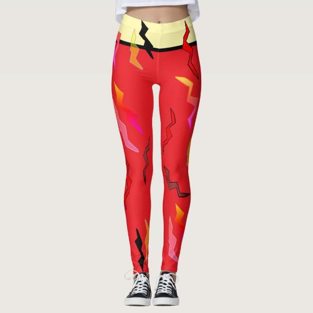 Blitzschlag Rotes Schwarzes Cream Leggings (Vorderseite)