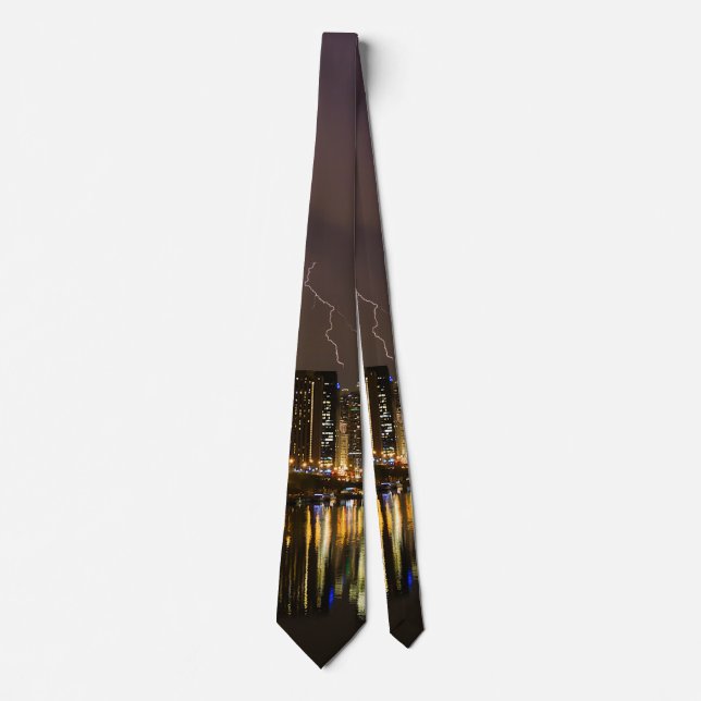 Blitzschlag über Chicago River Neck Tie Krawatte (Vorderseite)