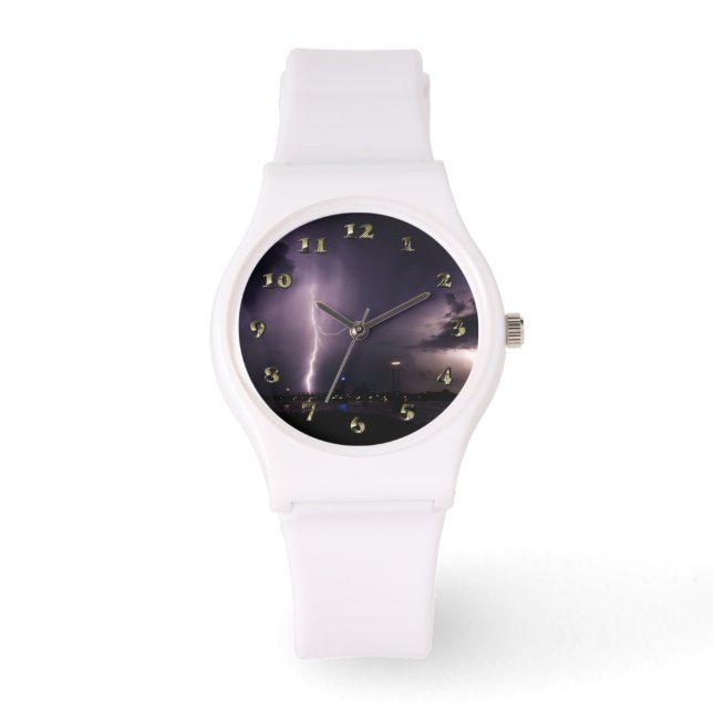 Blitzschlag über Hafen-Stadt Armbanduhr (Vorderseite)