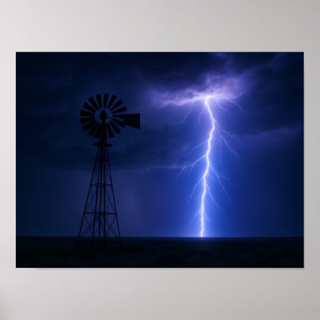 Blitzschlag-Windmühle Poster - Dramatisches Texas  (Vorne)