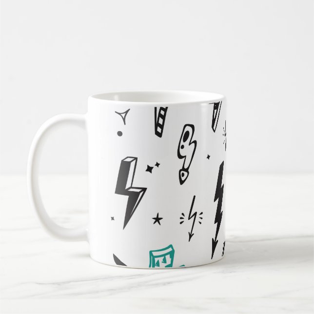 Blitzschrauben, handgezeichnet Doodle-Set. Kaffeetasse (Links)