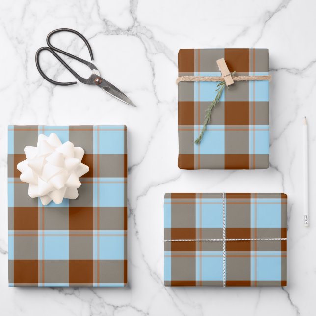 Blizzard Blue and Livid Brown Plaid Geschenkpapier Set (Vorderseite)