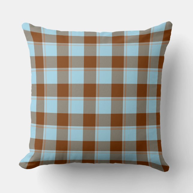 Blizzard Blue and Livid Brown Plaid Kissen (Vorderseite)
