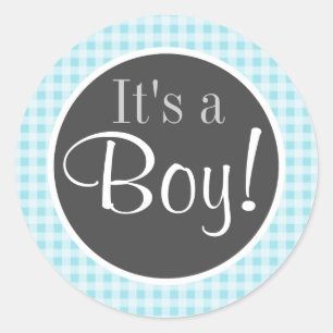 Blizzard Blue Gingham; Checkered Runder Aufkleber