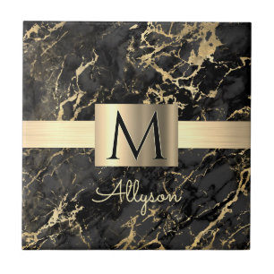 Blk & Gold Marmor Goldene Box, DIY Goldener Name M Fliese