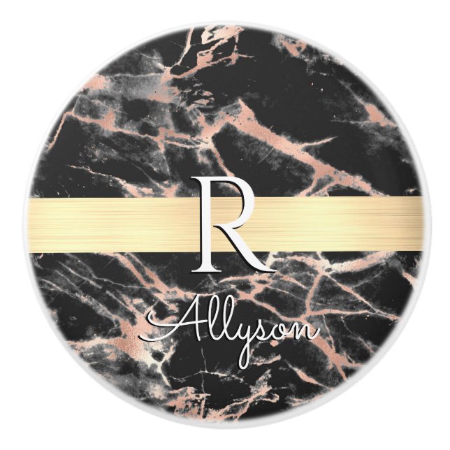 Blk & Rose Gold-Marmor-Bar, was Monogram heißen so Keramikknauf (Vorderseite)