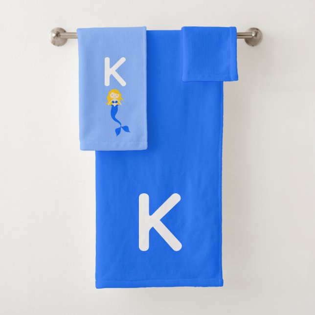 Bllue Mermaid Mit Monogramm Badhandtuch Set (Insitu)