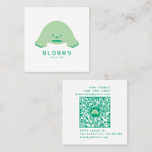 Blobby-Charakter-Logo   Lustiges Maskottchen mit Q Quadratische Visitenkarte