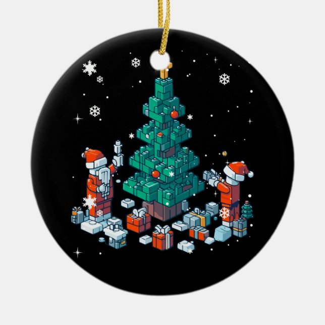 Block Brick Gebäude Abbildung Frohe Weihnachts Ma Keramik Ornament (Vorne)