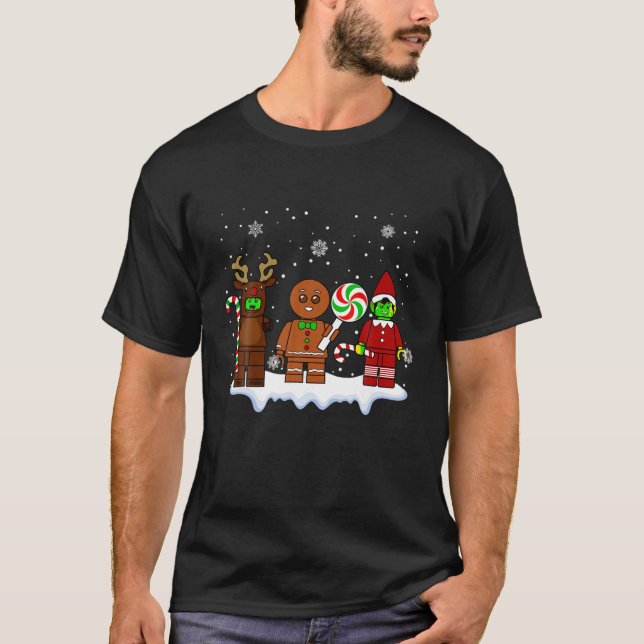 Block Brick Gebäude Abbildung Weihnachtsbaustein T-Shirt (Vorderseite)