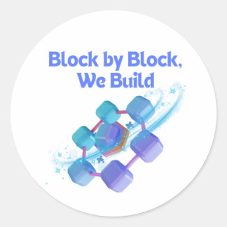 Block by Block Wir bauen - Blockchain-Enthusiasten Runder Aufkleber