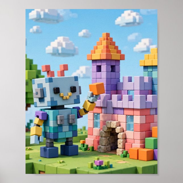 Block für Block – Voxel-Roboter-Builder-Poster Poster (Vorne)