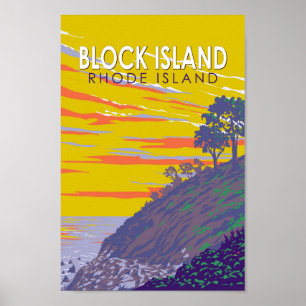 Block Insel Rhode Island Reisen Vintag Poster