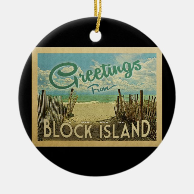 Block Island Beach Vintage Reise Keramik Ornament (Vorne)