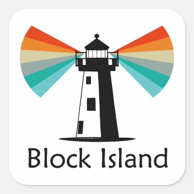Block Island Lighthouse Rainbow Quadratischer Aufkleber (Vorderseite)