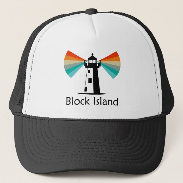 Block Island Lighthouse Rainbow Truckerkappe (Vorderseite)