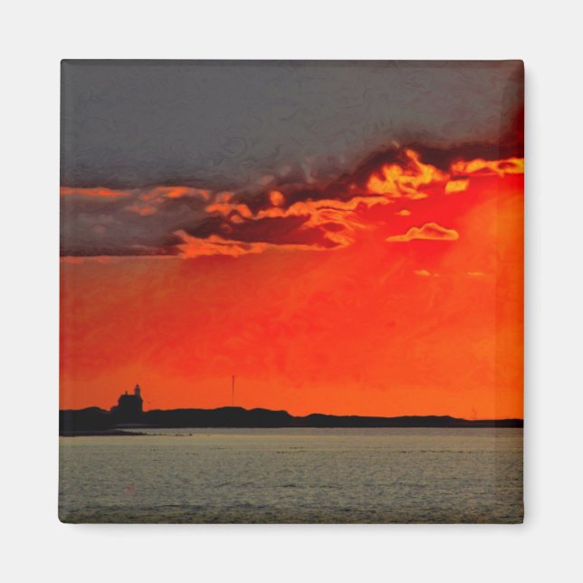 Block Island North Lighthouse bei Sunset Painting Magnet (Vorne)