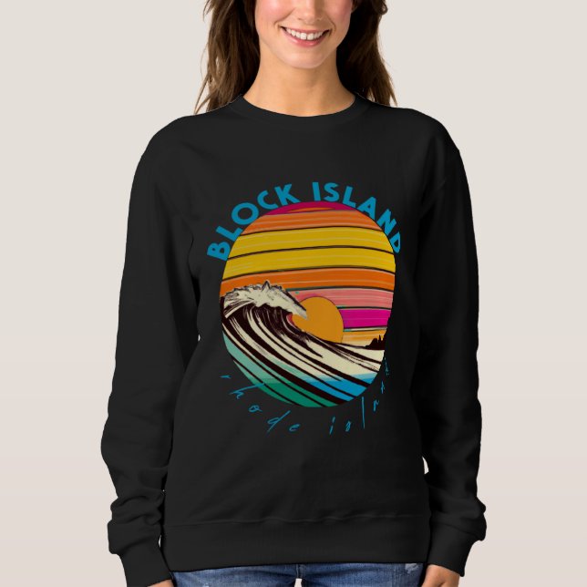 Block Island Retro 1980s Style Rhode Island Beach Sweatshirt (Vorderseite)