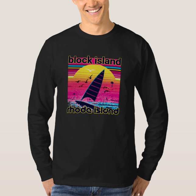 Block Island Retro 80s Style Souvenir Beach T-Shirt (Vorderseite)