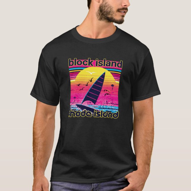 Block Island Retro 80s Style Souvenir Beach T-Shirt (Vorderseite)
