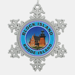 Block Island Rhode Island Südöstliches Leuchttur Schneeflocken Zinn-Ornament